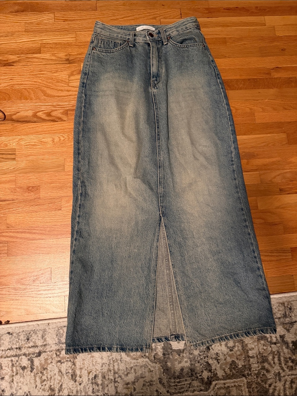 OAK + FORT Light Blue Denim Maxi Skirt with Center Slit